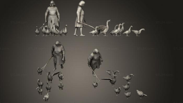 Figurines of people (woman and geese, STKH_0194) 3D models for cnc